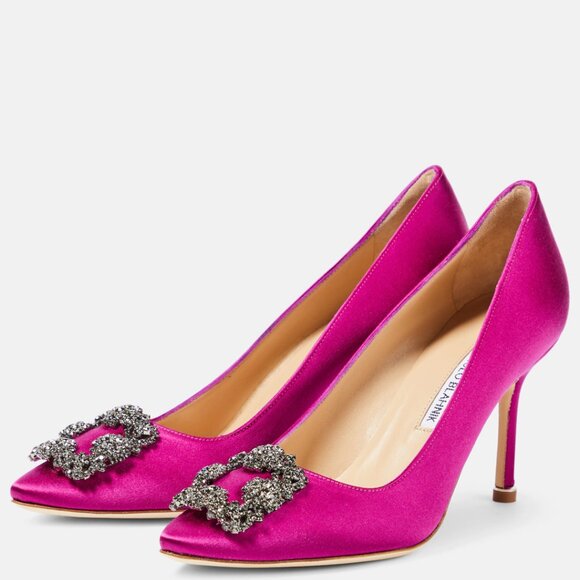 Manolo Blahnik Hangisi 90mm Crystal Satin Fuchsia Pumps Size 40.5/9.5 NWT - Picture 2 of 10